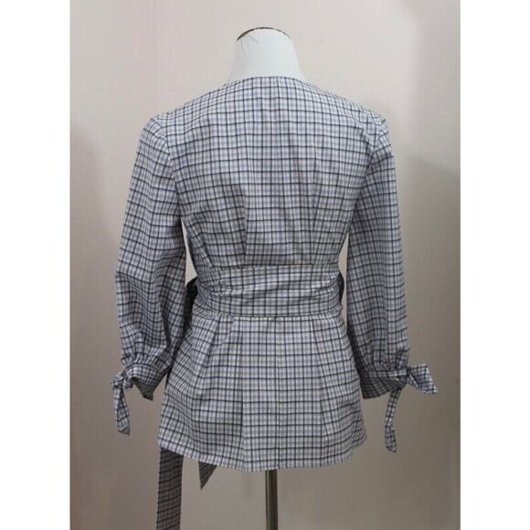 PEARL by LELA ROSE Sz XS Purple Check Plaid Wool Wrap Top Blouse - Picture 3 of 7